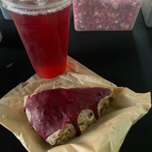 A refreshing iced Jaidrate and a gorgeous hibiscus scone from Banter Marketplace.