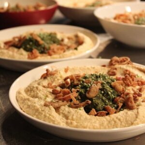 Locally sourced hummus with carrot top pesto and crispy fried shallots made the perfect starter at the Next Door Dinners' June 18th event.