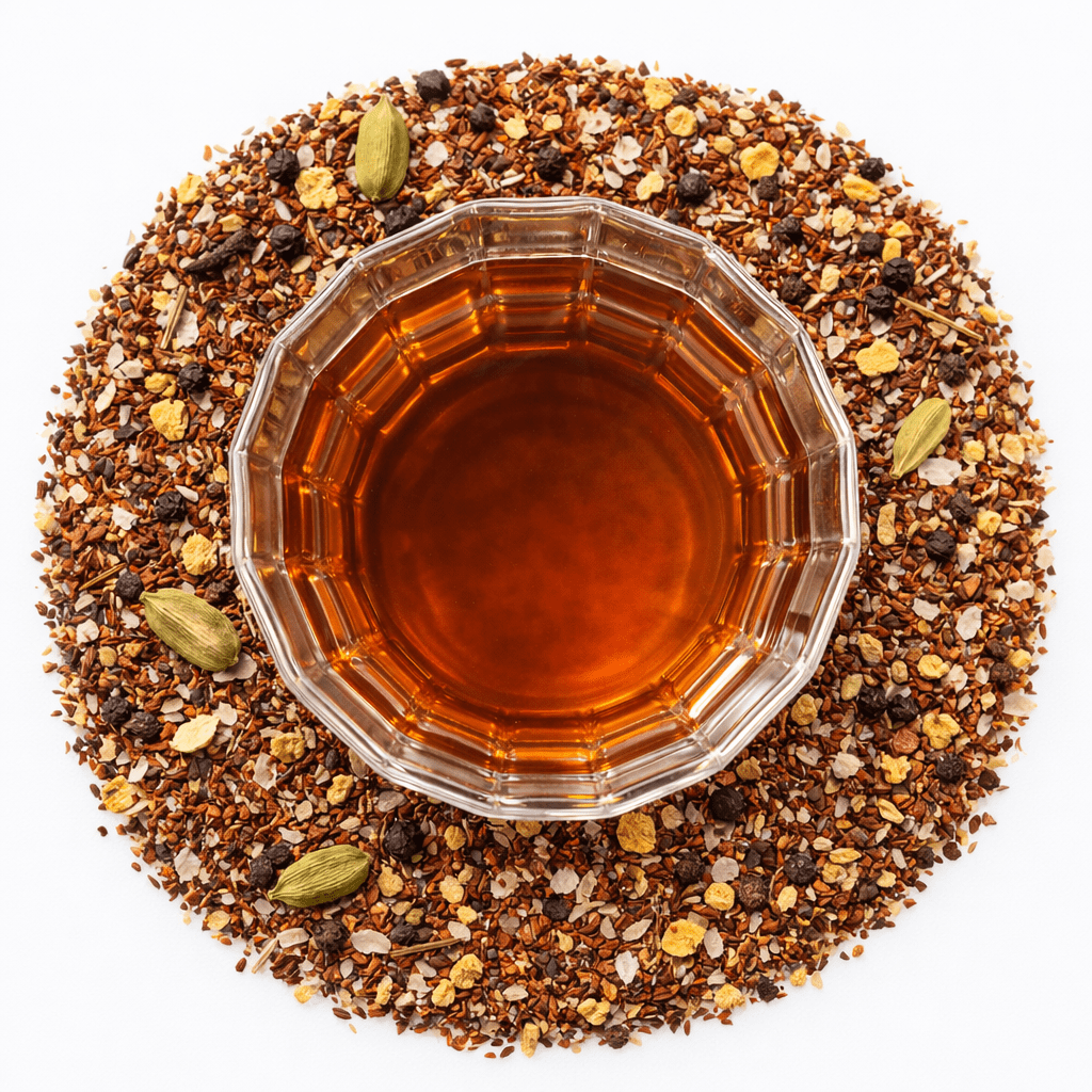 Red Moon Rooibos Chai loose leaf calm tea by Moody Teas, rooibos with chai spices and coconut, caffeine-free